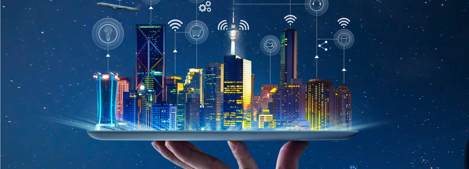A cityscape sitting on a hand.
