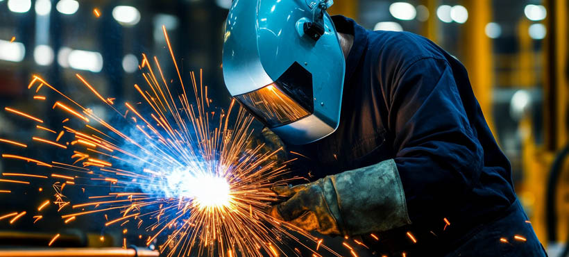 Welder welding metals together
